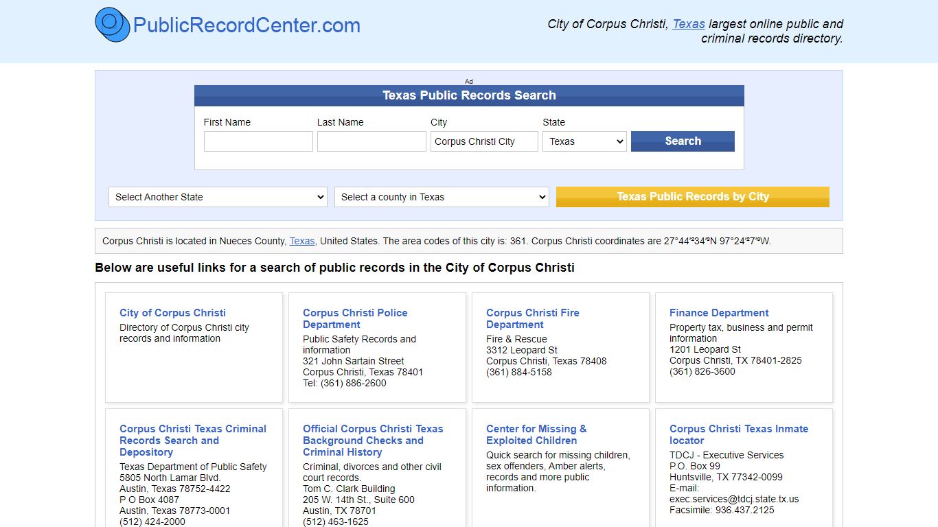 Corpus Christi, Texas Public Records and Criminal Background Check